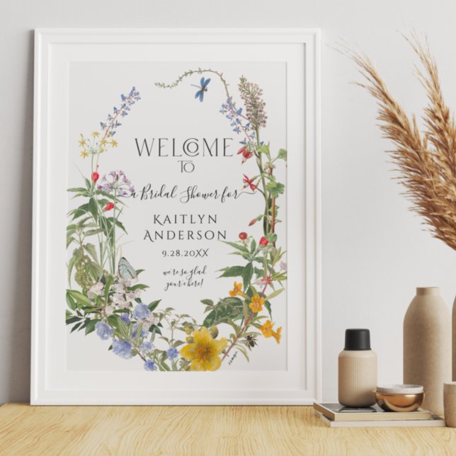 Poster Chá de Bebê Floral Aquarela de Flores Selvagens (Criador carregado)