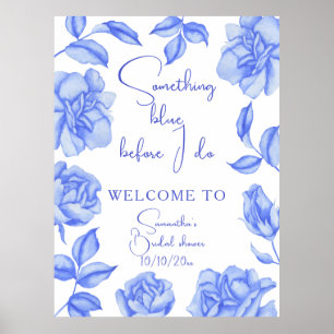 Poster Chá de Bebê Floral Azul Bem-Vindo