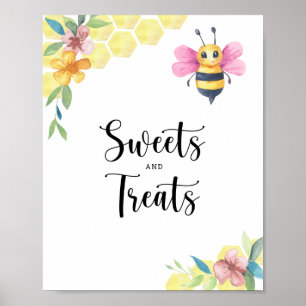 Poster Chá de bebê floral de abelha - doces e guloseimas