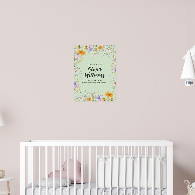 Poster Chá de bebê floral de menta primavera (Berçário 2)