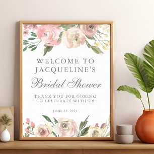 Poster Chá de Bebê Floral Rosa Elegante