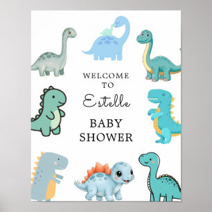 Poster Chá de Bebê Fofo Pequeno Dinossauro