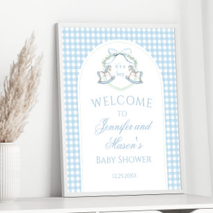 Poster Chá de Bebê Gingham Gingham Horse Gingham Blue