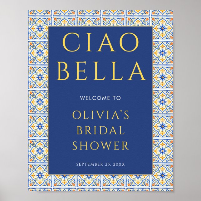 Poster Chá de Bebê Italiano Ciao Bella Azul Bem-vindo (Frente)
