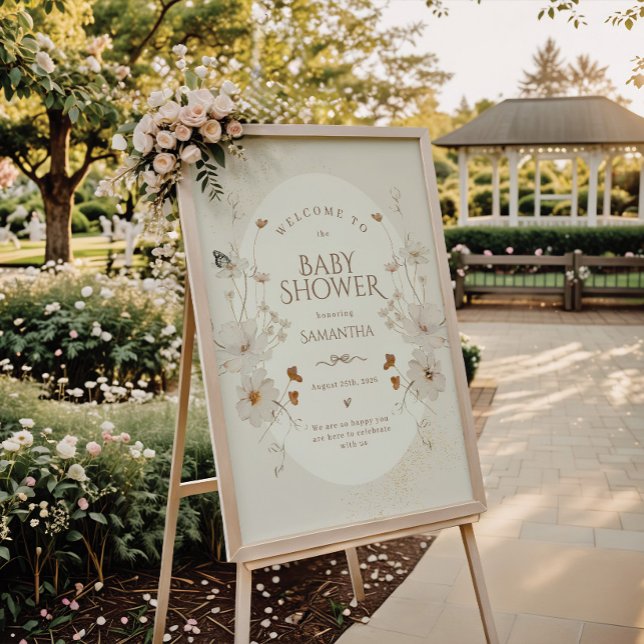 Poster Chá de Bebê Jardim Floral Aquarela Bege Boho (Criador carregado)