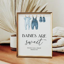 Poster Chá de Bebê Jeans Azul Denim Bebês São Doce