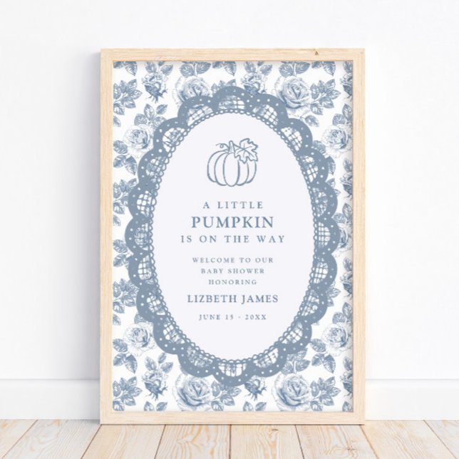 Poster Chá de Bebê Little Pumpkin Blue Toile (Criador carregado)