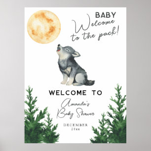 Poster Chá de Bebê Lobo em Aquarela Boas-vindas