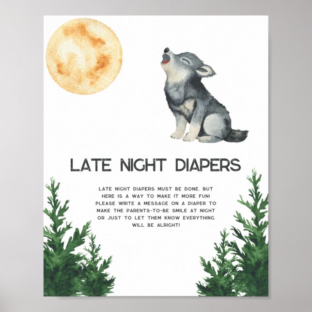 Poster Chá de bebê Lobo - Jogo de fraldas tarde da noite (Frente)