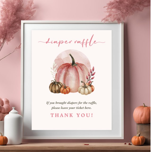 Poster Chá de Bebê Menina Abóbora Doce Rosa Sorteio de Fr (Criador carregado)