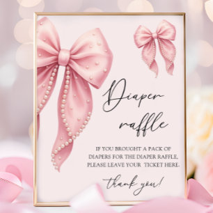 Poster Chá de Bebê Menina com Laço Rosa - Rifa de Fraldas