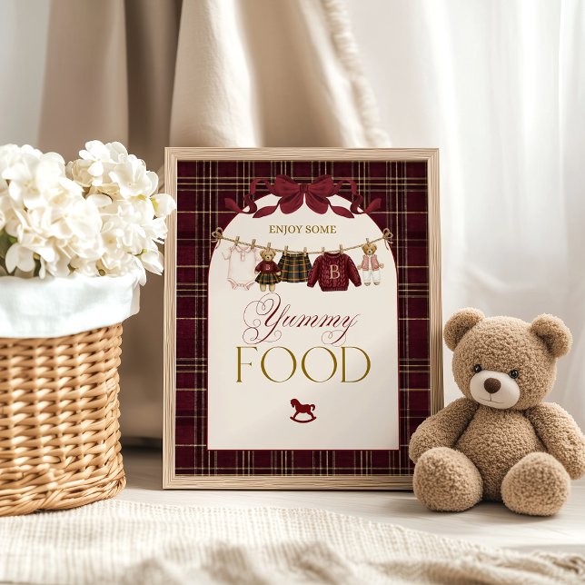 Poster Chá de Bebê Menina Luxo Teddy Xadrez Comida (Criador carregado)