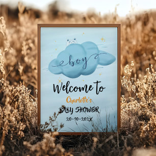 Poster Chá de Bebê Menino Nuvem Aquarela Adorável Bem-Vin