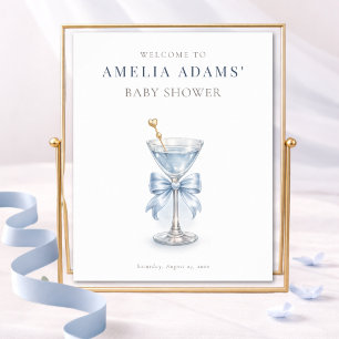 Poster Chá de Bebê Menino Um Laço Azul Pequeno Bem-Vindo