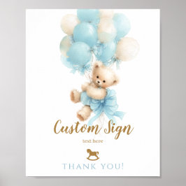 Poster Chá de Bebê Menino Urso Teddy Balão Azul