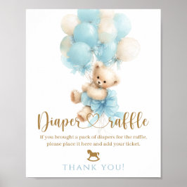 Poster Chá de Bebê Menino Urso Teddy Balão Azul
