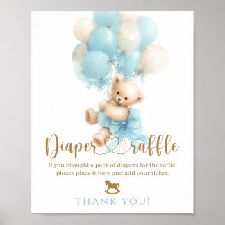 Poster Chá de Bebê Menino Urso Teddy Balão Azul