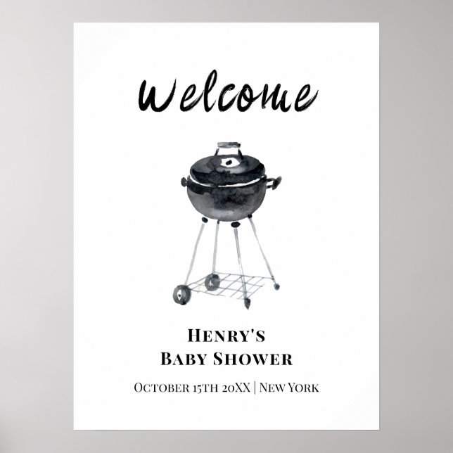 Poster Chá de Bebê Moderno Minimalista com Churrasco Bem- (Frente)