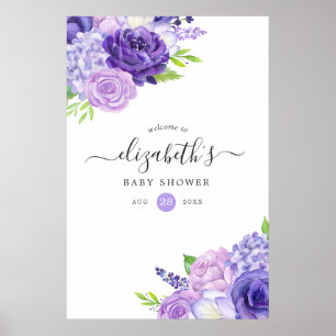 Poster Chá de Bebê Olá Floral Aguarela Violeta