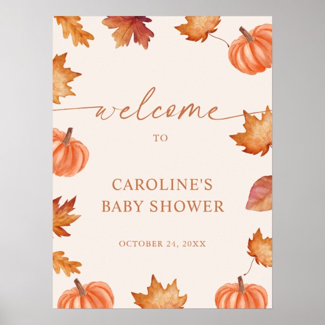 Poster Chá de Bebê Pequena Abóbora Outono Bem-vindo  (Frente)