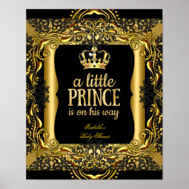 Poster Chá de Bebê Pequeno Príncipe Dourado Preto