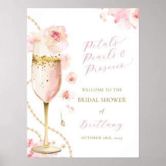 Poster Chá de Bebê Pérolas Prosecco Pétalas de Rosa