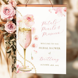 Poster Chá de Bebê Pérolas Prosecco Pétalas de Rosa