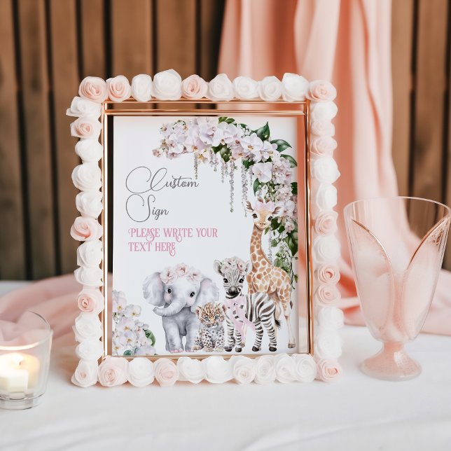 Poster Chá de Bebê Personalizado Flor Tropical Animal Saf (Criador carregado)