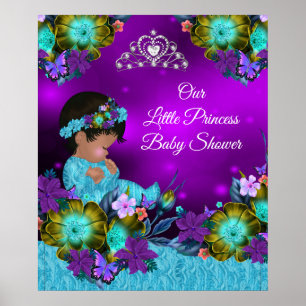 Poster Chá de Bebê Princesa Azul Turquesa Roxo Menina 2