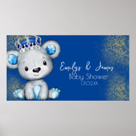 Poster Chá de Bebê Príncipe Urso Azul Brilhante Meninos