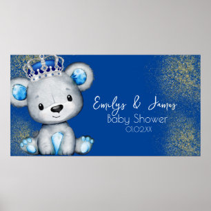 Poster Chá de Bebê Príncipe Urso Azul Brilhante Meninos