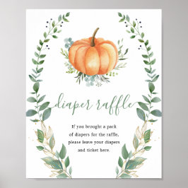Poster Chá de Bebê Rifa de Fraldas de Abóbora Greenery Go