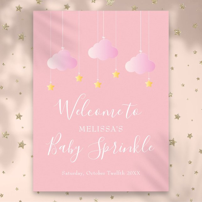 Poster Chá de Bebê Rosa Rosa Brilhante (Twinkle Sprinkle Pink Baby Girl Shower Welcome Poster)