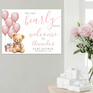 Poster Chá de Bebê Rosa Ursinho de Pelúcia Bem-vindo