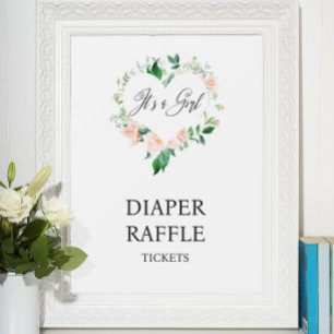 Poster Chá de Bebê Sorteio de Fraldas Floral de Pêssego