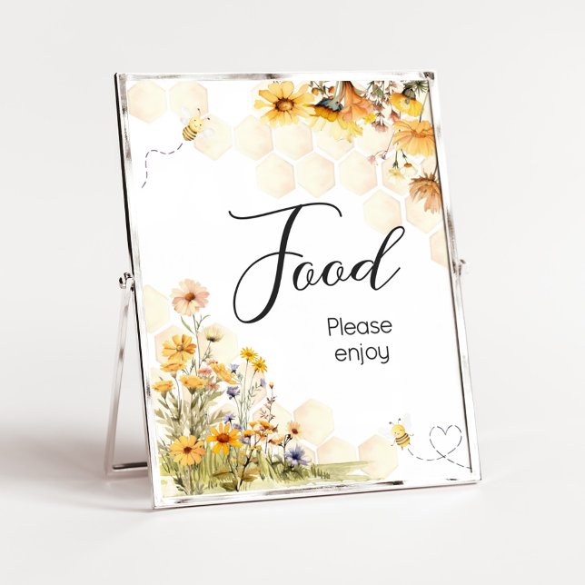 Poster Chá de Bebê Sunflower Little Honey Comida (Sunflower Little Honey Baby Shower Food Sign)