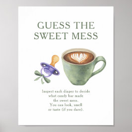 Poster Chá de bebê tema café Adivinhe a bagunça doce