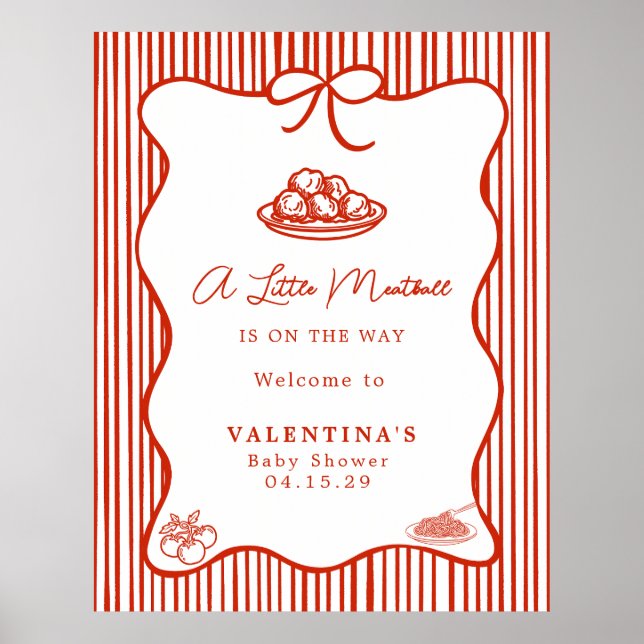Poster Chá de Bebê Tema Italiano Little Meatball (Frente)