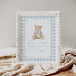 Poster Chá de Bebê Urso de Gengibre Azul Sorteio de Frald