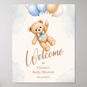 Poster Chá de Bebê Urso de Pelúcia Aquarela Boas-Vindas