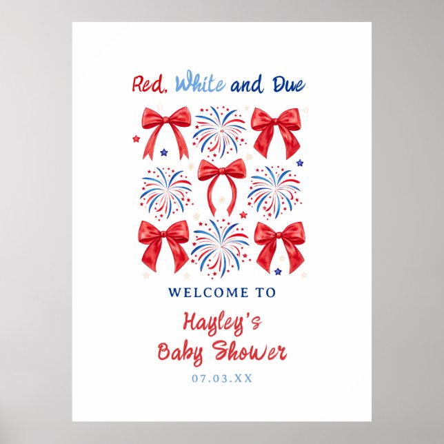 Poster Chá de Bebê Vermelho Branco e Para Imprimível de J (Frente)