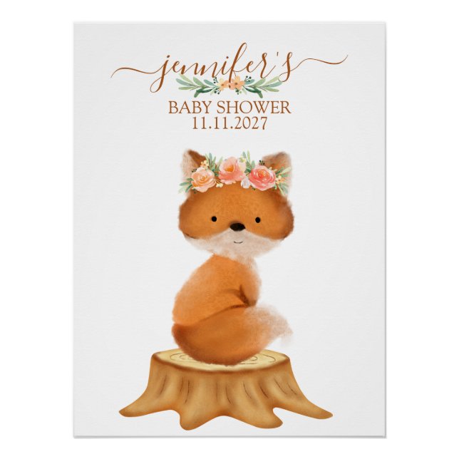 Póster Chá de bebê Wildlife Fox and Flower (Frente)