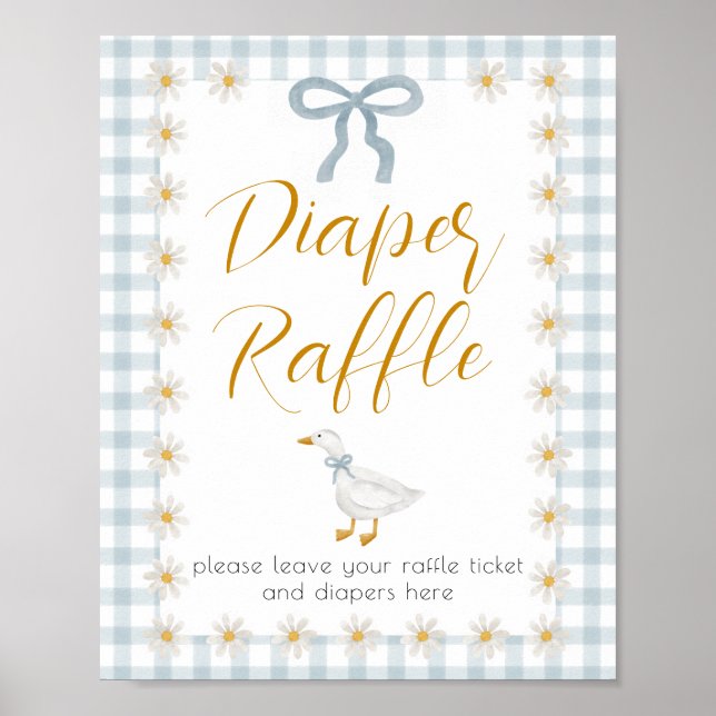 Poster Chá de Bebê Xadrez Azul Silly Goose Sorteio de Fra (Frente)