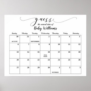 Poster Chá de fraldas Adivinha Calendário de Data de Ve