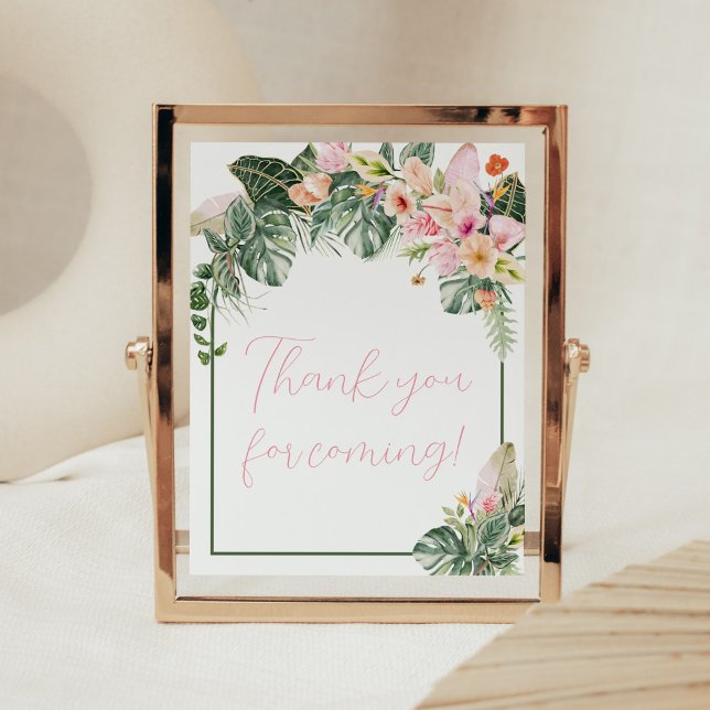 Poster Chá de fraldas Aloha Obrigado por vir (Aloha Pink Hawaiian Baby Shower Thank you for Coming Sign)