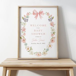 Poster Chá de fraldas Arco de Ninheiras Flores Rosa-Rosa-