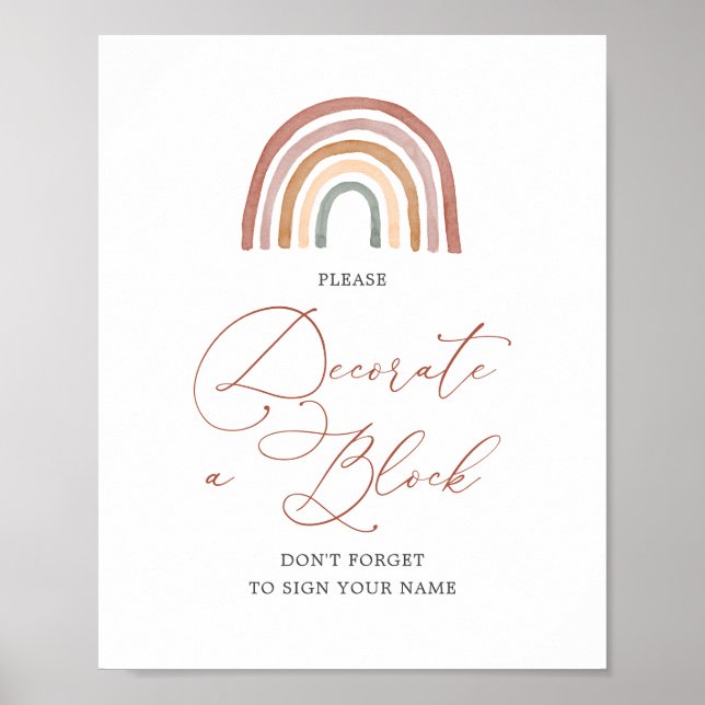 Poster Chá de fraldas Arco-Íris Decorre Um Sinal de Bloco (Frente)