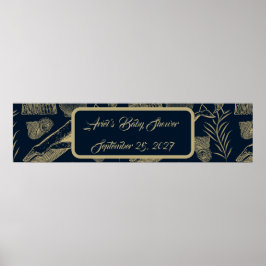 Poster Chá de fraldas Azul de Baleia Náutica Vintage