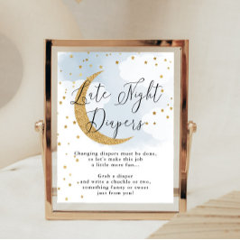 Poster Chá de fraldas Azul Dourado da Lua Azul Fraldas No