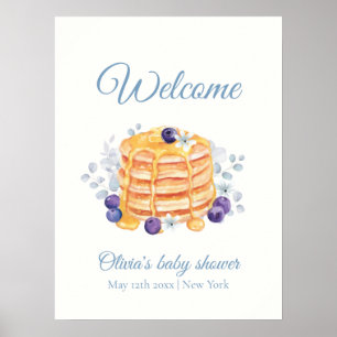 Poster Chá de fraldas Azul Floral Blueberry Pancake Bem-v